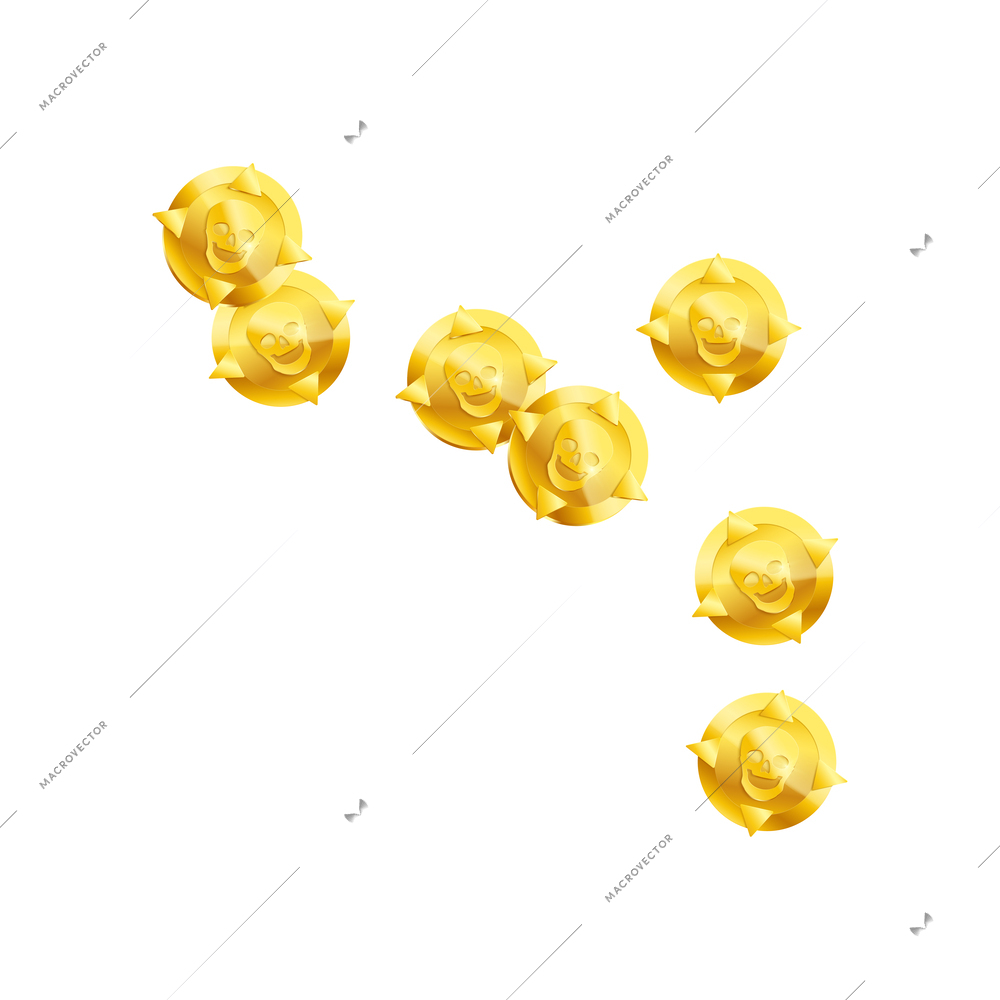 Realistic golden pirate coins on white background vector illustration