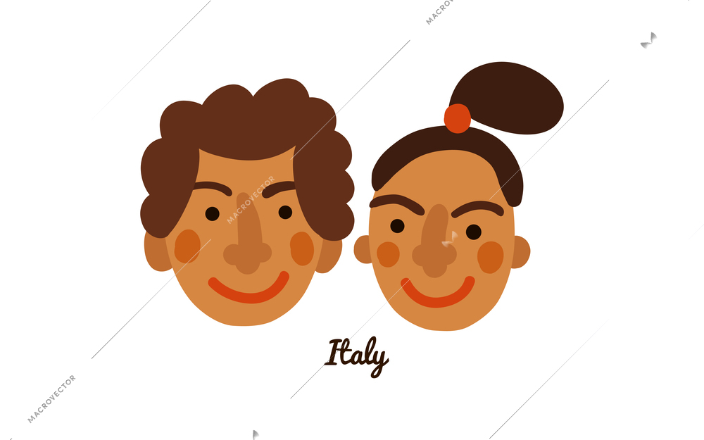 Two flat male and female human faces from italy vector illustration