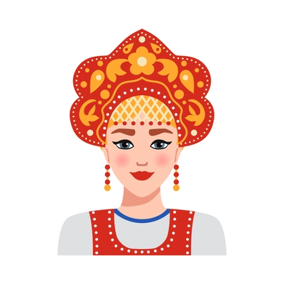 Flat portrait of beautiful woman wearing russian national costume vector illustration