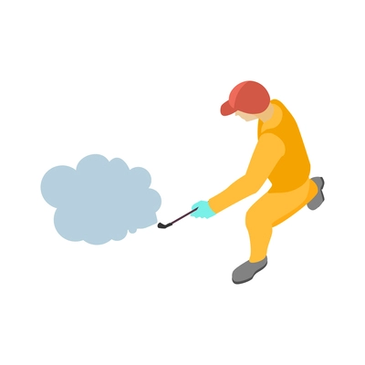 Isometric pest control service worker performing disinfection vector illustration