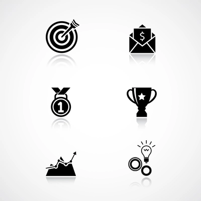 Goal achievement icons set of trophy medal and motivation isolated vector illustration