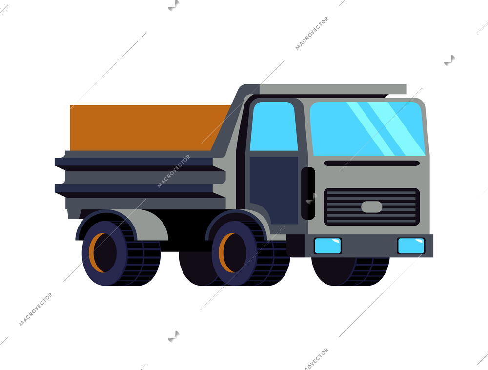 Flat color dump truck on white background vector illustration