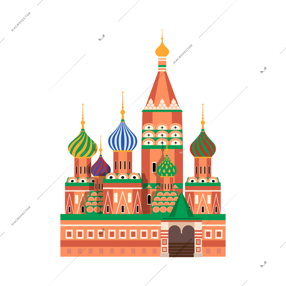 St basils cathedral moscow landmark front view flat vector illustration