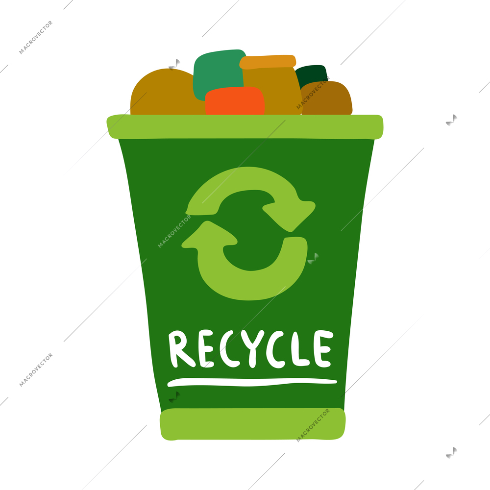 Recycle garbage flat emblem with green rubbish bin vector illustration