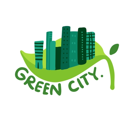 Ecological restoration green city emblem in flat style vector illustration