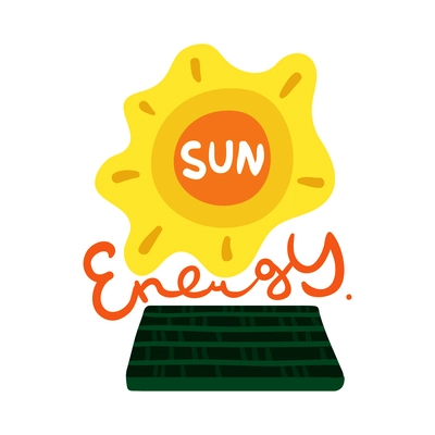 Flat style sun energy emblem with solar panel vector illustration