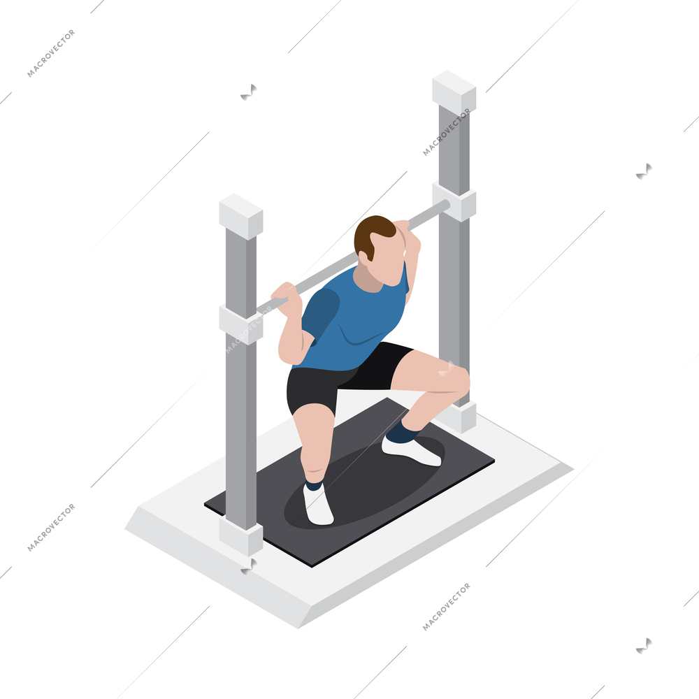 Male astronaut doing weight training isometric icon 3d vector illustration