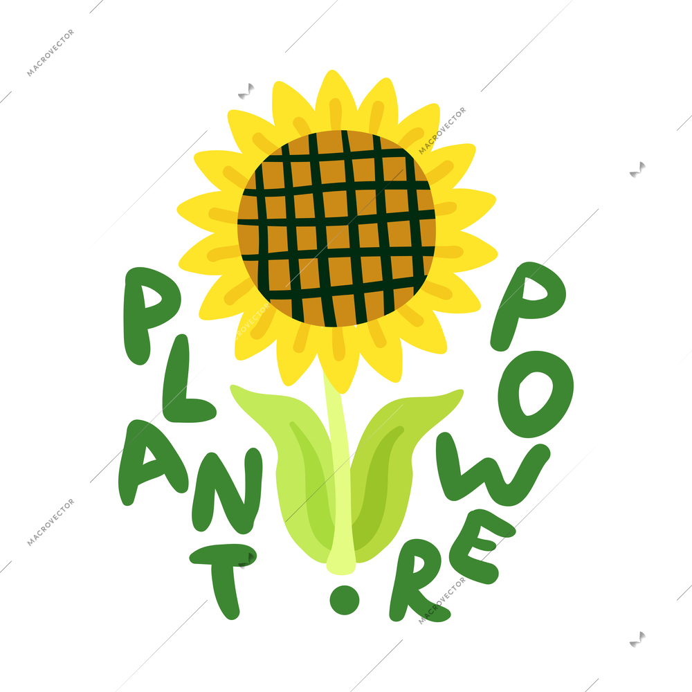 Plant power ecological restoration emblem with sunflower flat vector illustration