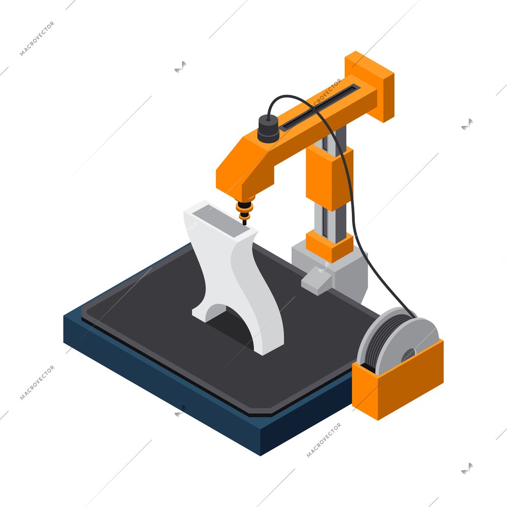 3D printing industry isometric icon with printer creating model vector illustration