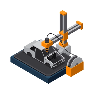 3D printing industry isometric icon with car model vector illustration