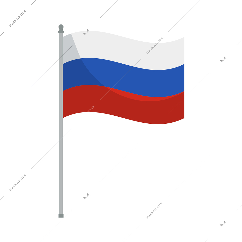 Flat russian flag on metal pole vector illustration