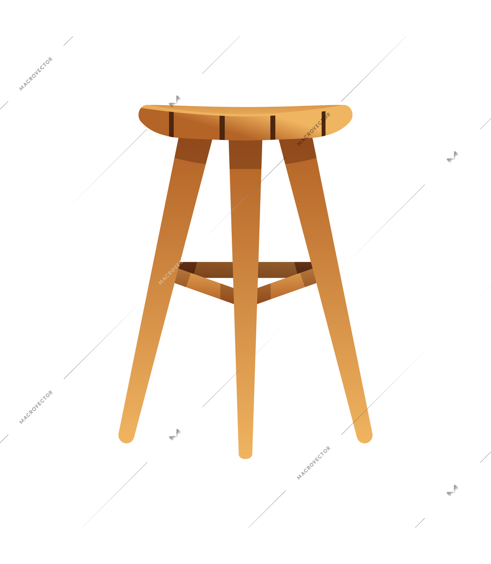 Wooden stool flat icon side view on white background vector illustration