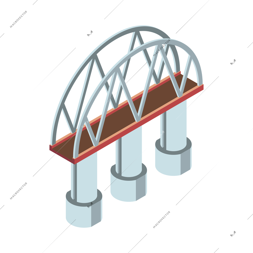 Isometric highway bridge on concrete pillars 3d vector illustration