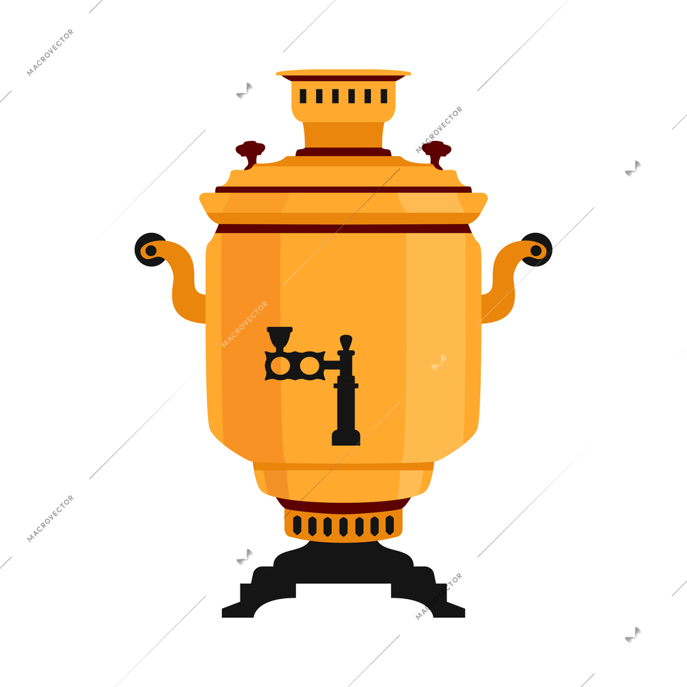 Flat yellow russian samovar vector illustration