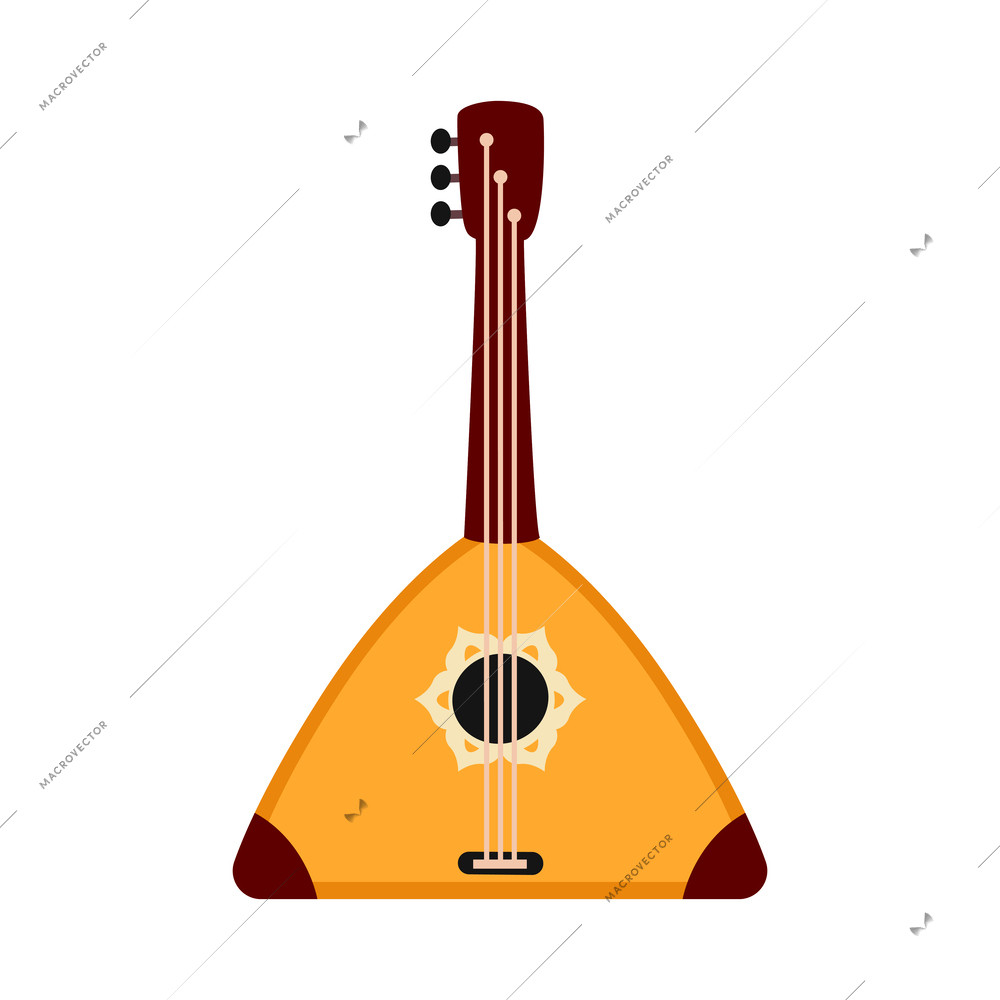 Wooden balalaika traditional russian musical instrument flat vector illustration