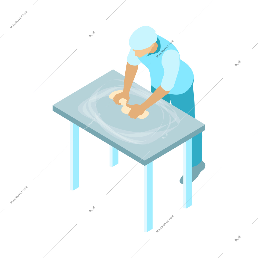 Male baker making dough isometric icon 3d vector illustration