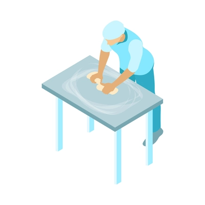 Male baker making dough isometric icon 3d vector illustration