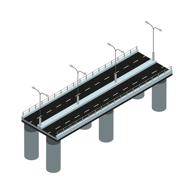 Isometric bridge with highway and lampposts vector illustration