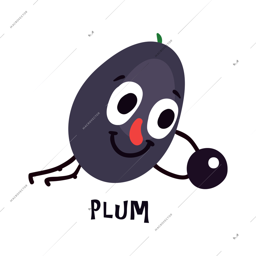 Cute plum cartoon character doing sport with ball vector illustration