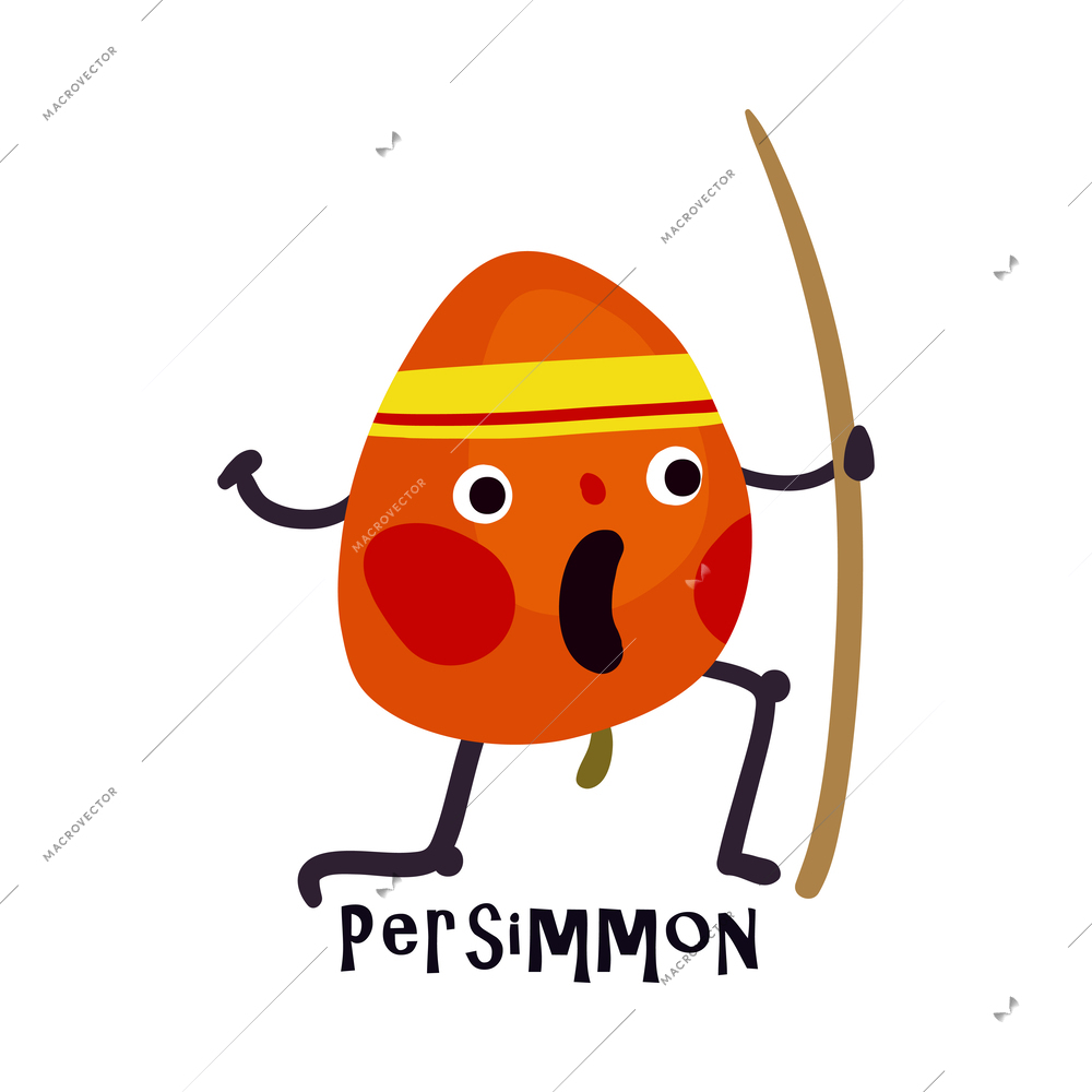 Funny cartoon character of persimmon doing sport vector illustration