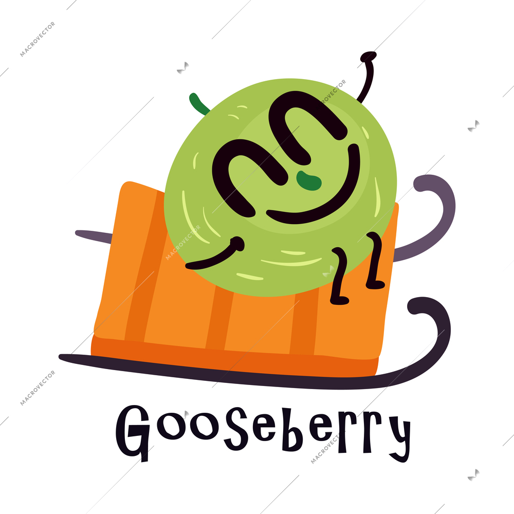 Fruit doing sport cartoon icon with cute gooseberry on sleigh vector illustration