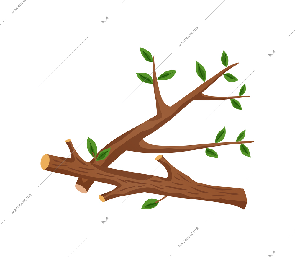 Firewood flat icon with cut tree branches with leaves vector illustration