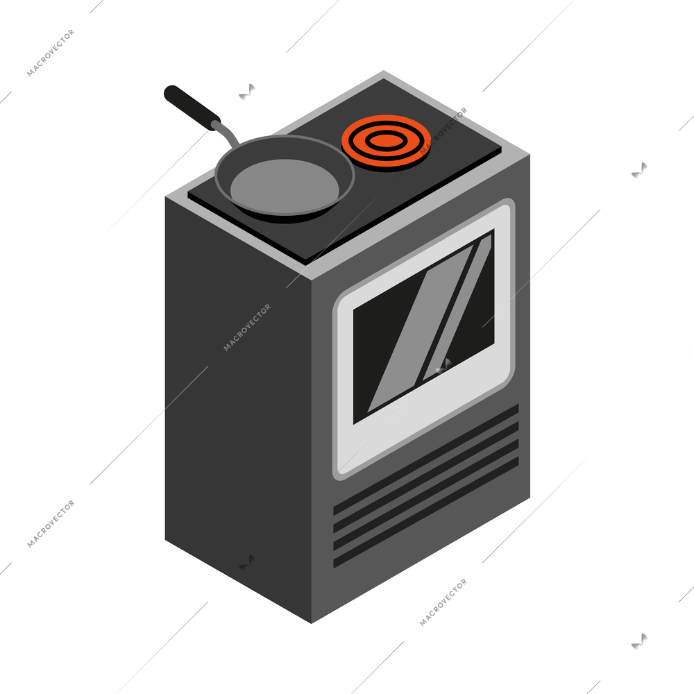 Cooker with empty frying pan isometric icon 3d vector illustration