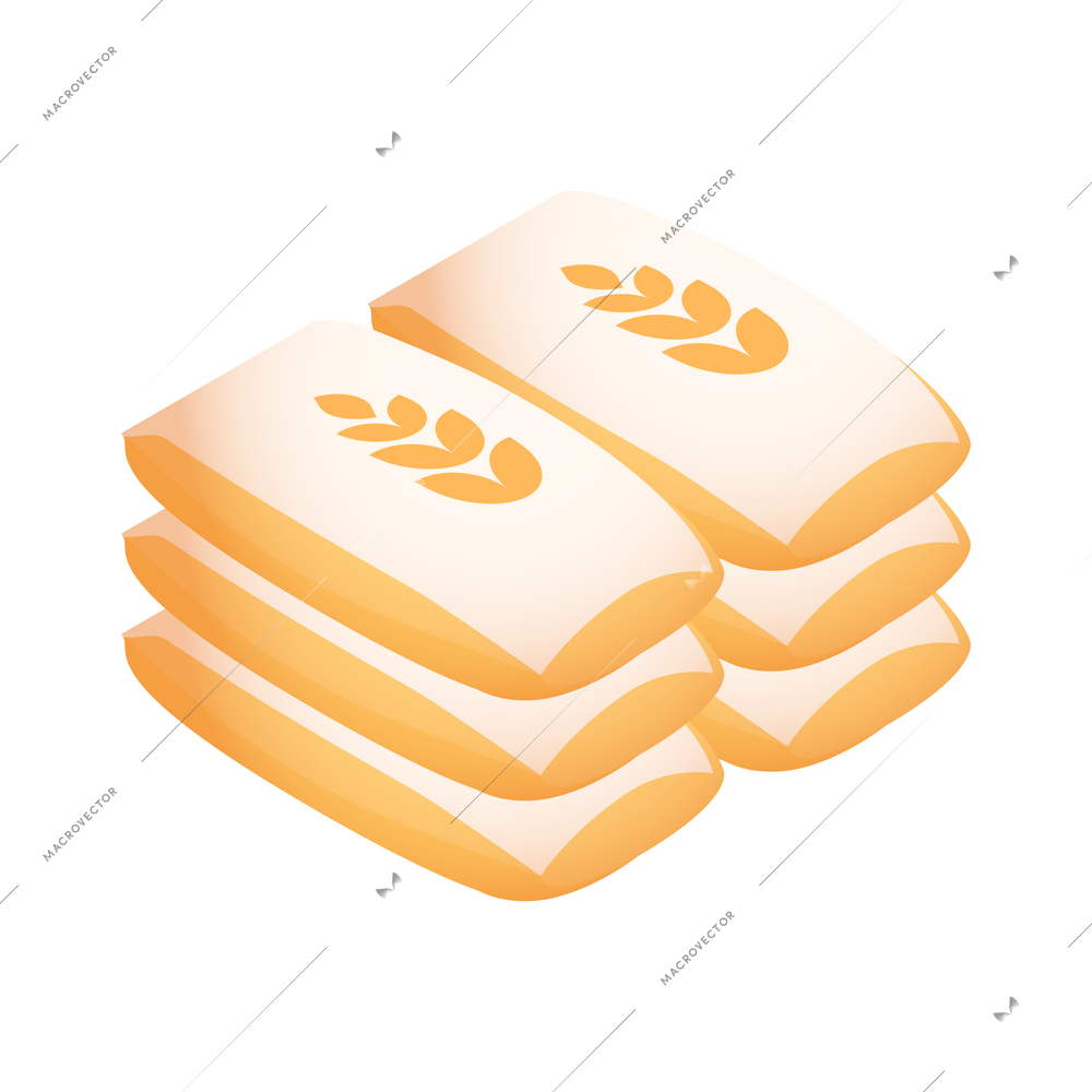 Stacked bags of wheat flour isometric icon 3d vector illustration