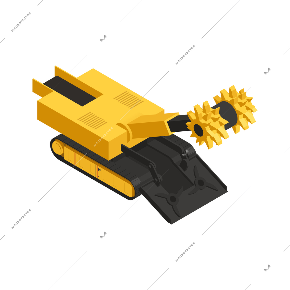 Isometric yellow mining vehicle on white background vector illustration