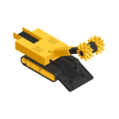 Isometric yellow mining vehicle on white background vector illustration