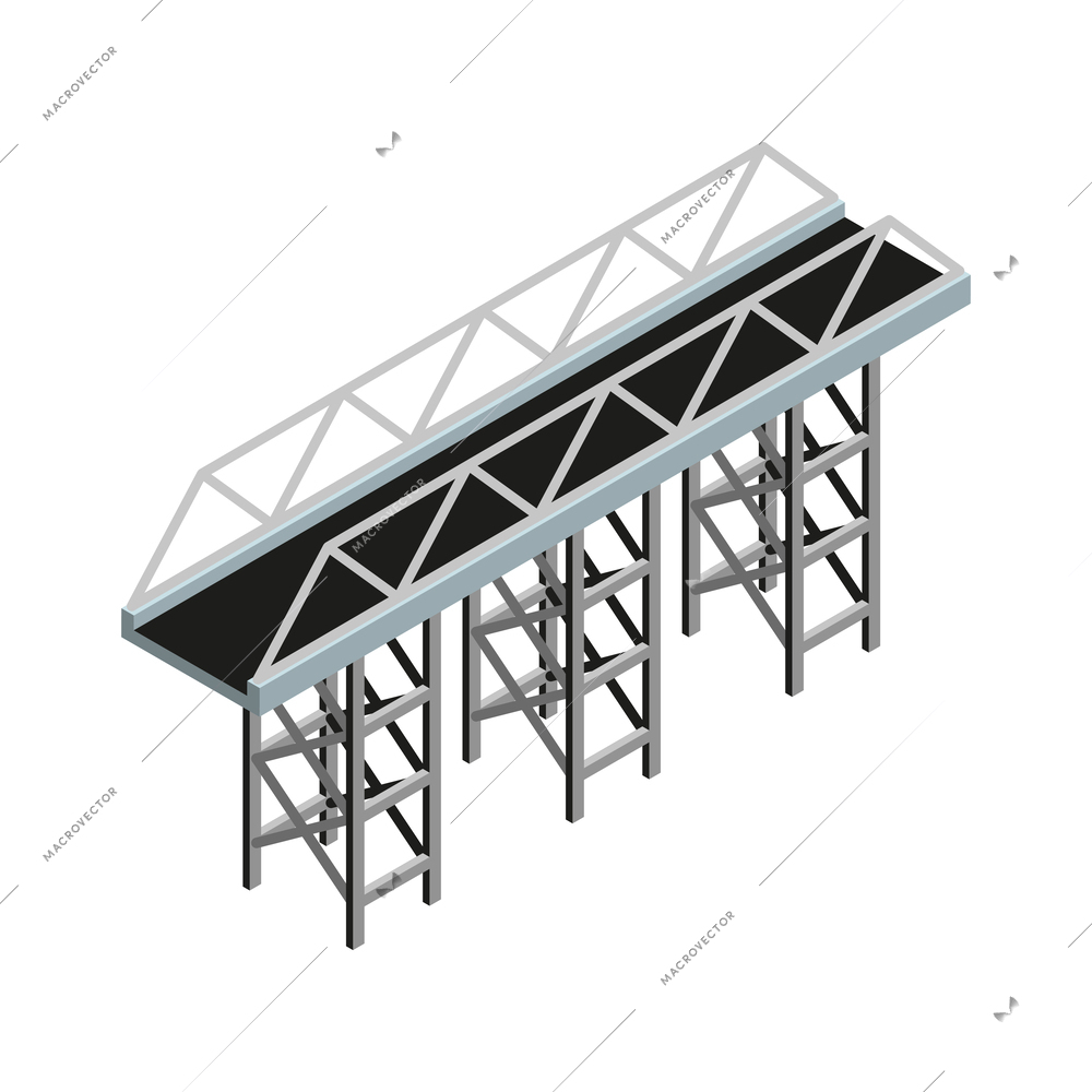 Isometric modern bridge with metal construction 3d vector illustration