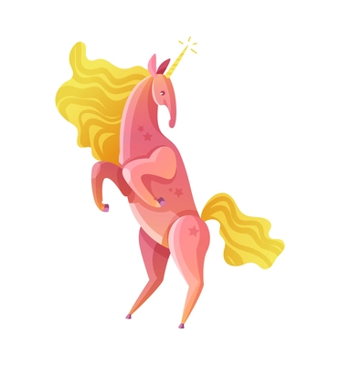 Magical colorful unicorn getting on hind legs cartoon vector illustration
