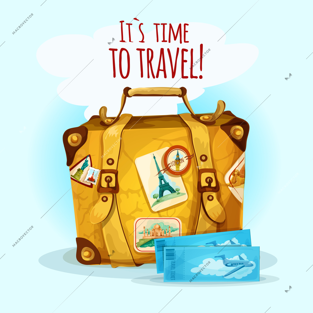 Travel concept with suitcase baggage and tourist stickers vector illustration