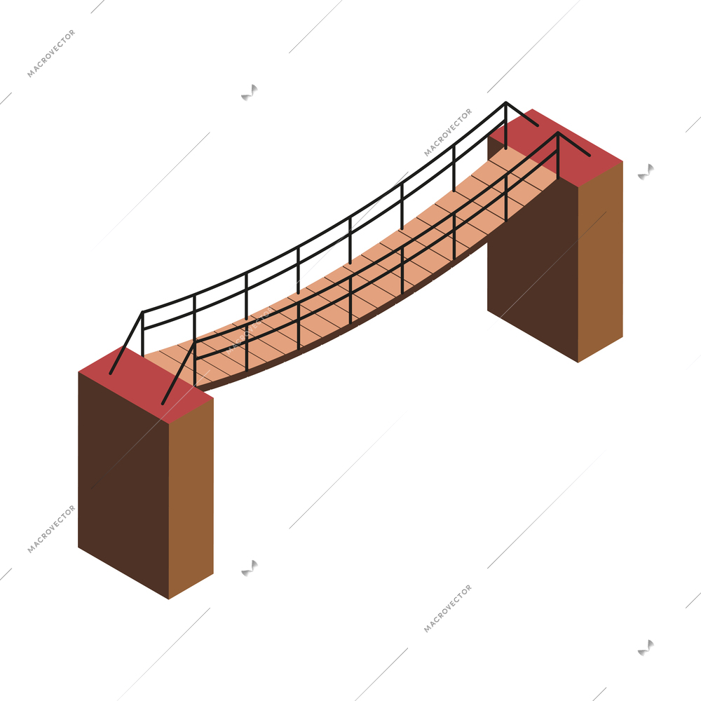 Isometric rope bridge icon on white background 3d vector illustration
