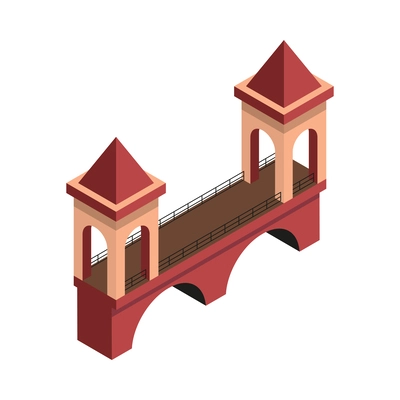 Isometric old bridge with towers on white background 3d vector illustration