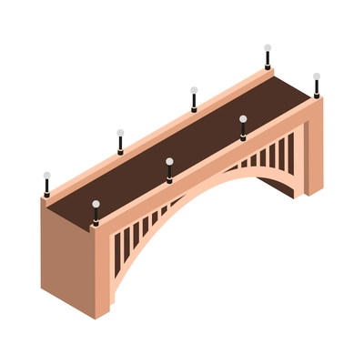 Isometric old bridge with lamps icon on white background 3d vector illustration