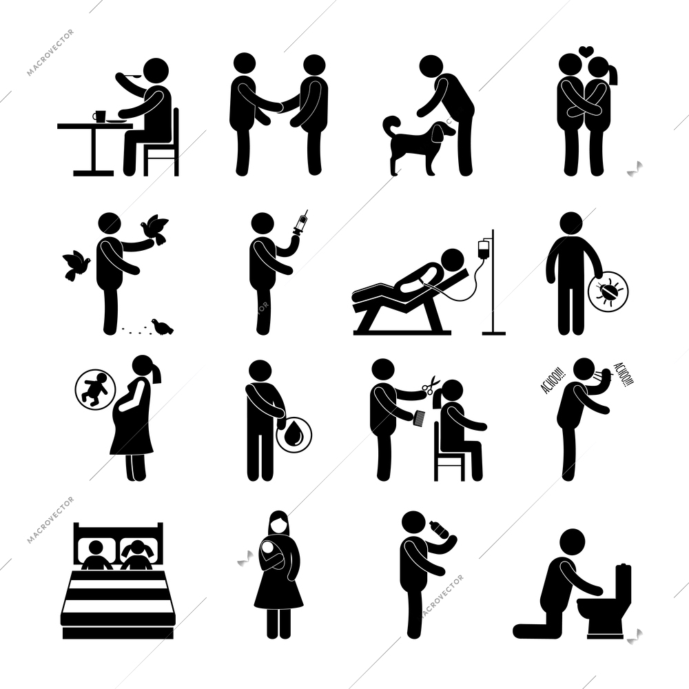 Diseases and infection transmission way set with pictogram people isolated vector illustration