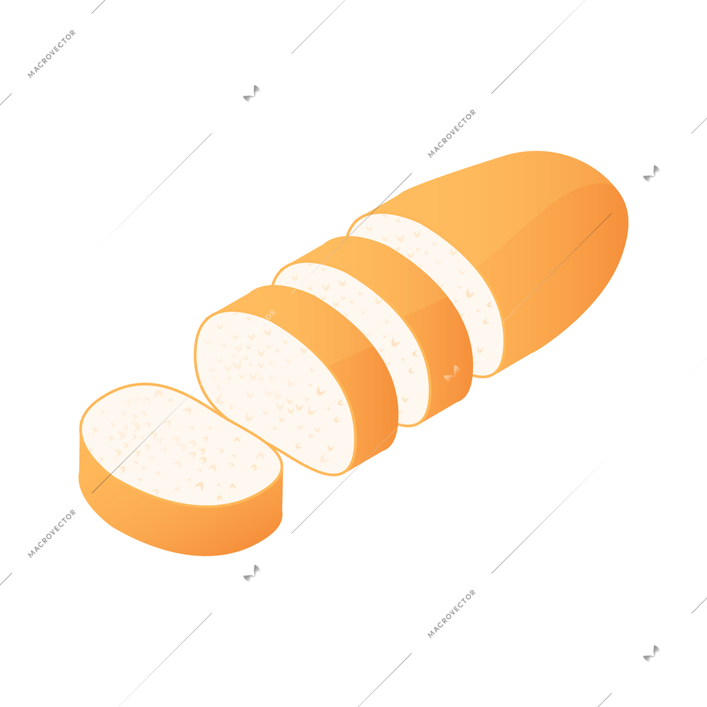 Isometric sliced wheat bread loaf 3d vector illustration