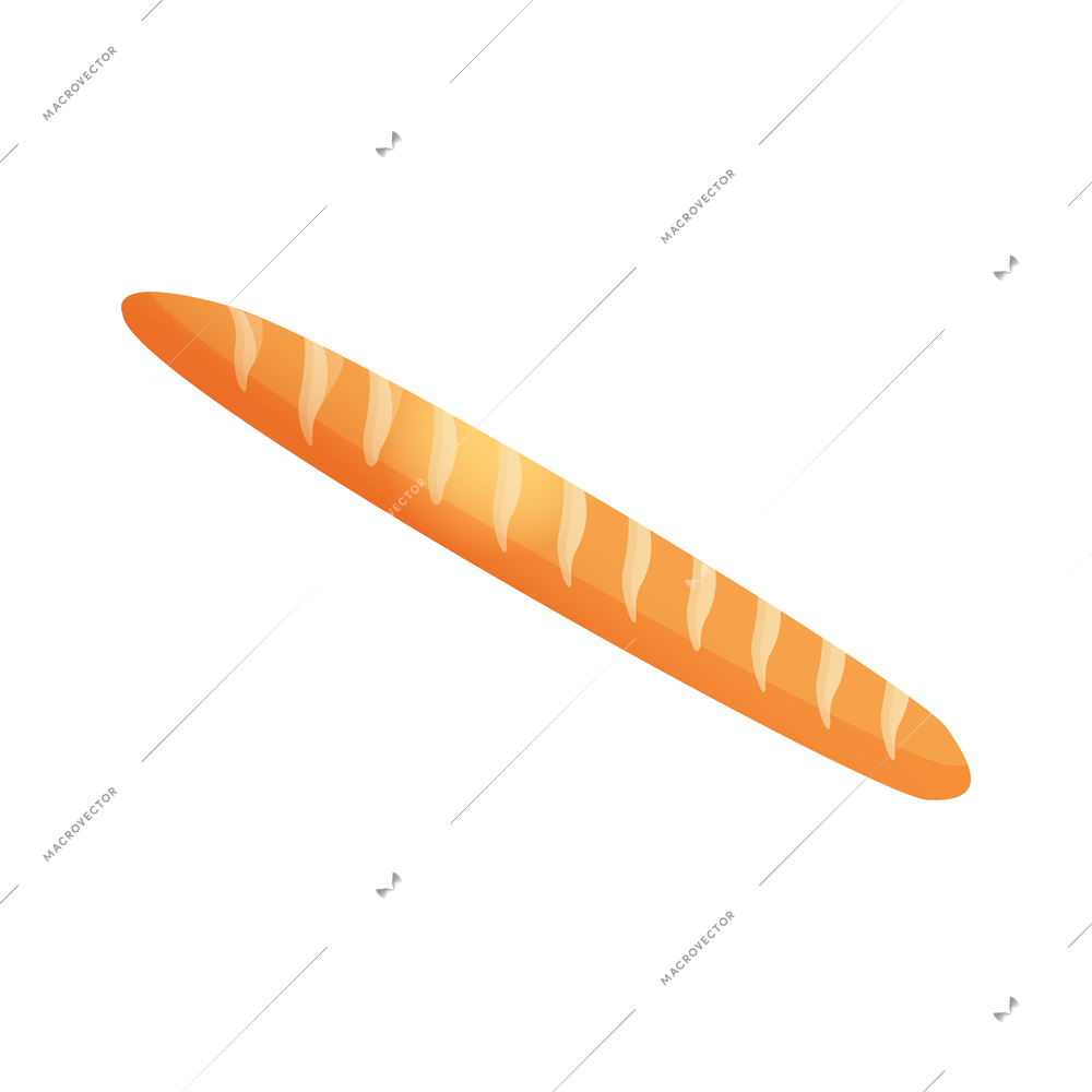 French wheat baguette bread loaf isometric icon 3d vector illustration
