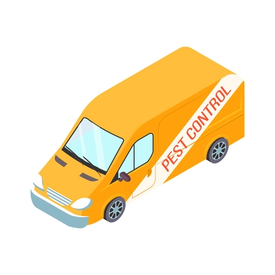 Yellow pest control service van on white background isometric vector illustration