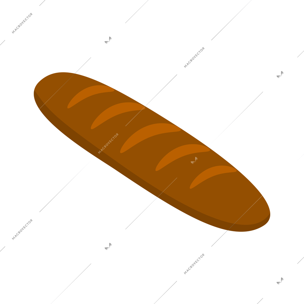 Fresh bread loaf on white background 3d isometric vector illustration