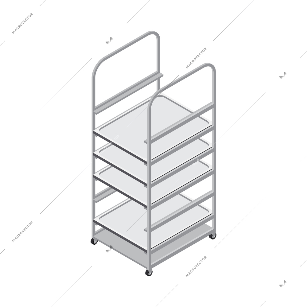 Isometric stainless steel rack on wheels 3d vector illustration