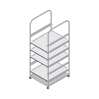 Isometric stainless steel rack on wheels 3d vector illustration