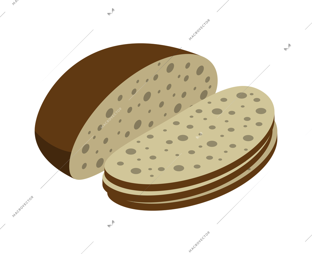 Isometric sliced loaf of wholemeal or rye bread 3d vector illustration