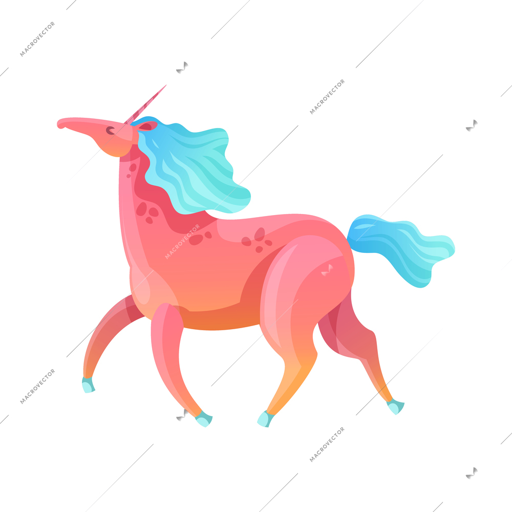 Running colorful fantasy unicorn on white background cartoon vector illustration