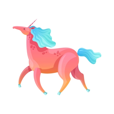 Running colorful fantasy unicorn on white background cartoon vector illustration