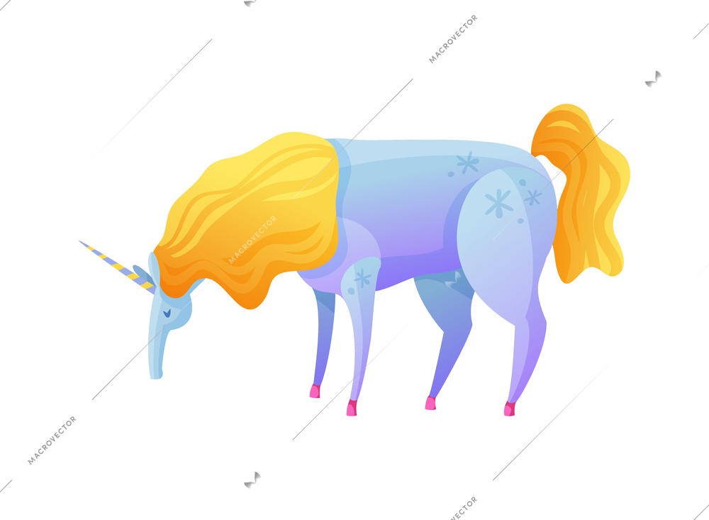 Cartoon colorful magical unicorn on white background vector illustration