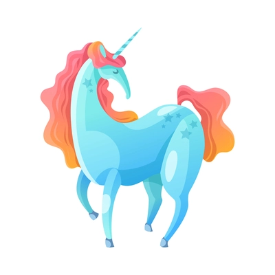 Cartoon fantasy blue unicorn with gradient color hair vector illustration