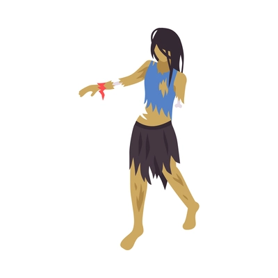 Creepy walking female zombie isometric icon vector illustration