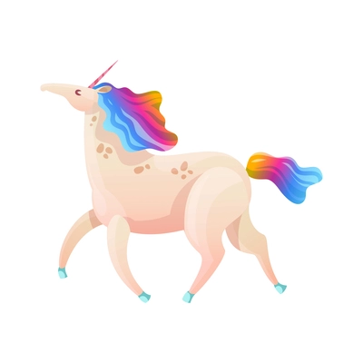 Magical unicorn with rainbow color tail and mane cartoon vector illustration